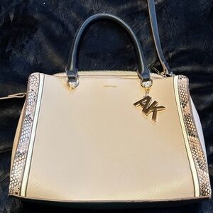 Anne Klein Cream and Black Satchel with Gold Accents